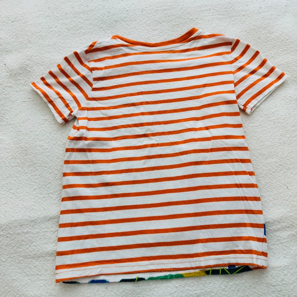 Mini Boden Leopard Applique Stripe Tee Knit Crew Neck Orange Casual Size 8-9 - Picture 3 of 6